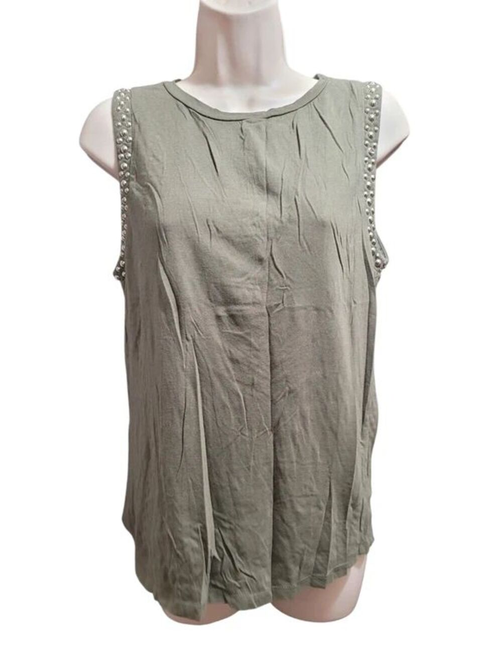 Forever 21 Tank Top Olive Green Studded Sleeve Medium